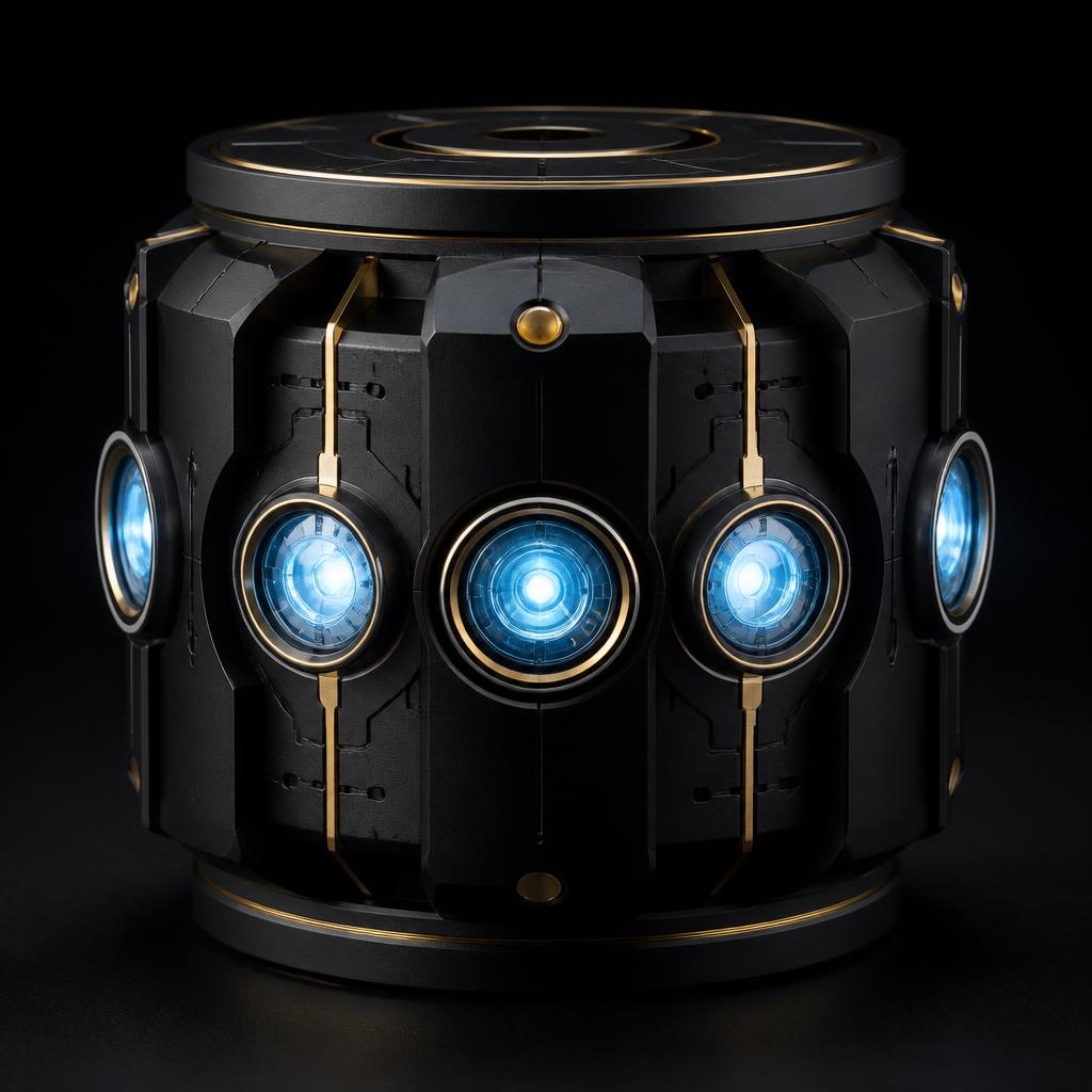 Modular cylindrical CendroiD device with seven glowing ports in a heptad pattern