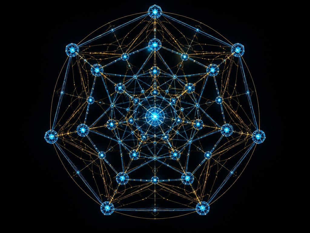 Crisp luminous crystalline lattice in heptagonal symmetry representing high-order symbolic structure